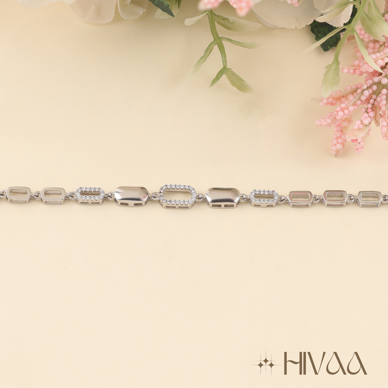 Women’s Silver Bracelet with Rectangular Links & Crystal Accents