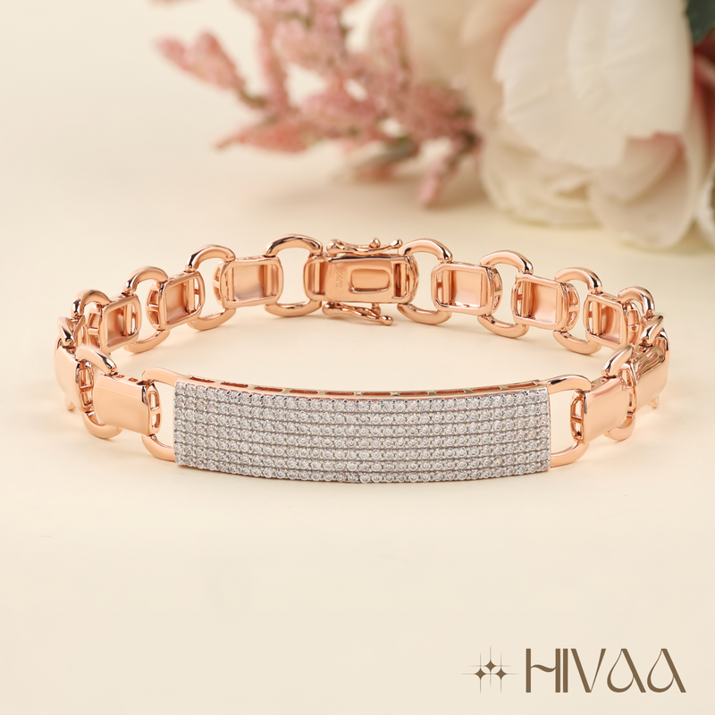 Modern Rose Gold Pave Diamond-Look Men’s Bracelet