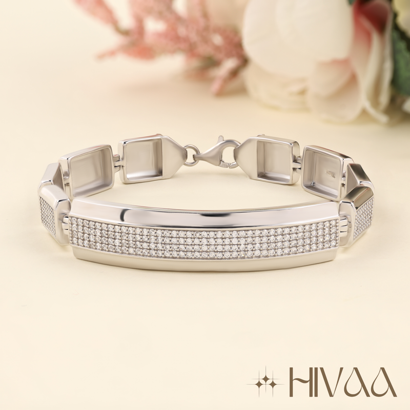 Luxury Silver-Finish Pave Crystal Link Bracelet for Men