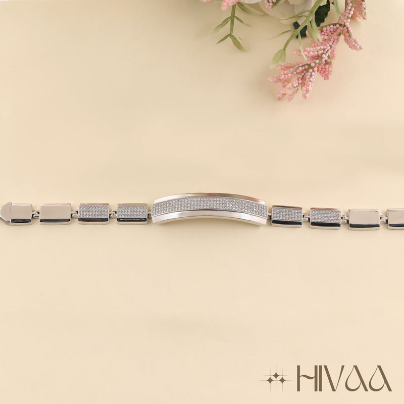 Luxury Silver-Finish Pave Crystal Link Bracelet for Men