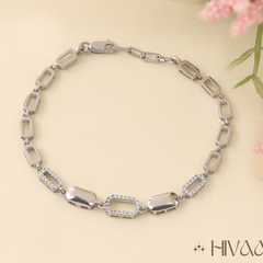 Women’s Silver Bracelet with Rectangular Links & Crystal Accents