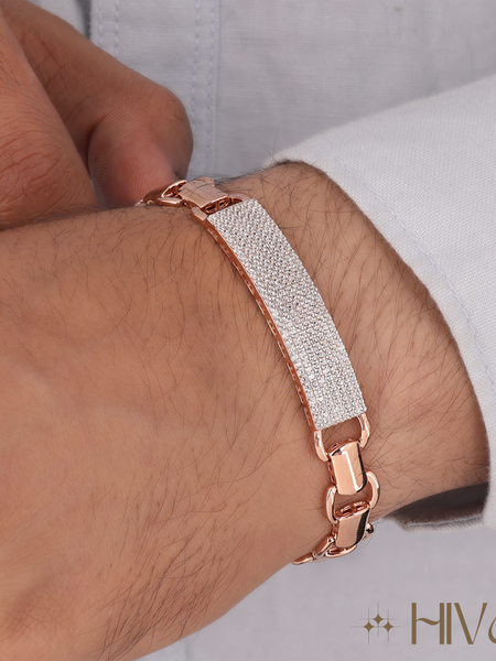 Modern Rose Gold Pave Diamond-Look Men’s Bracelet