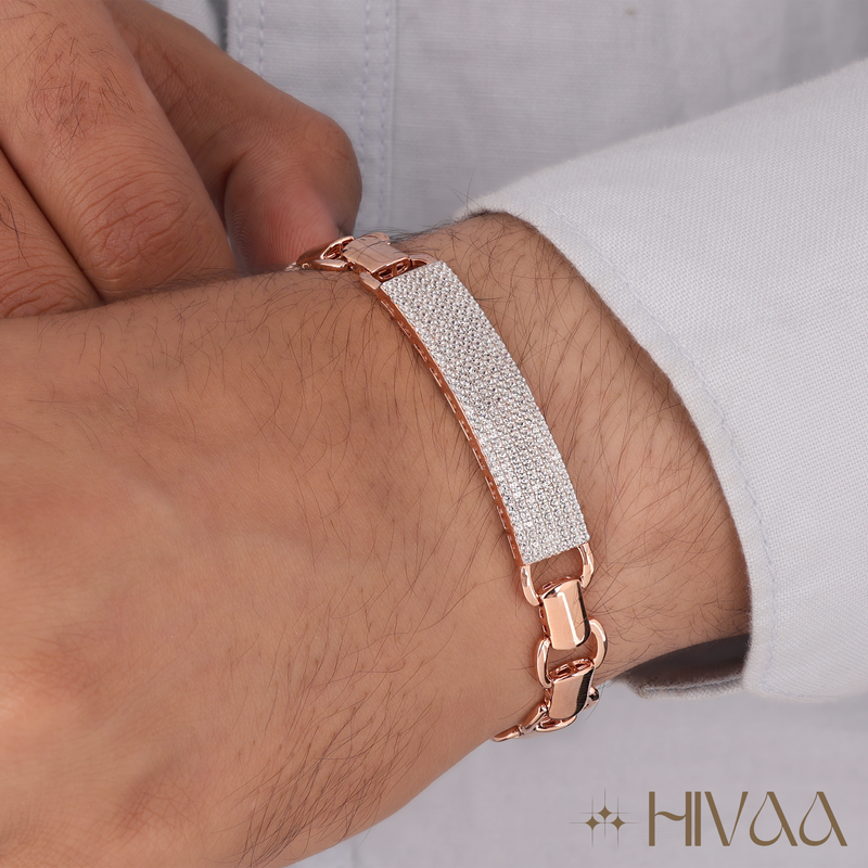 Modern Rose Gold Pave Diamond-Look Men’s Bracelet