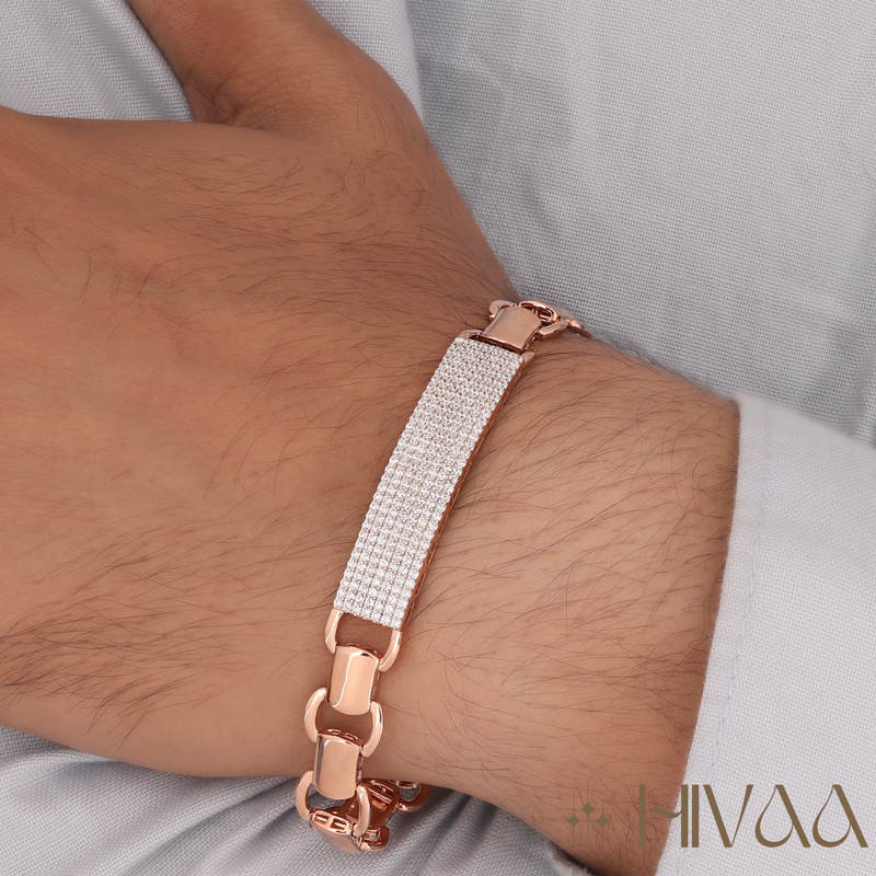 Modern Rose Gold Pave Diamond-Look Men’s Bracelet