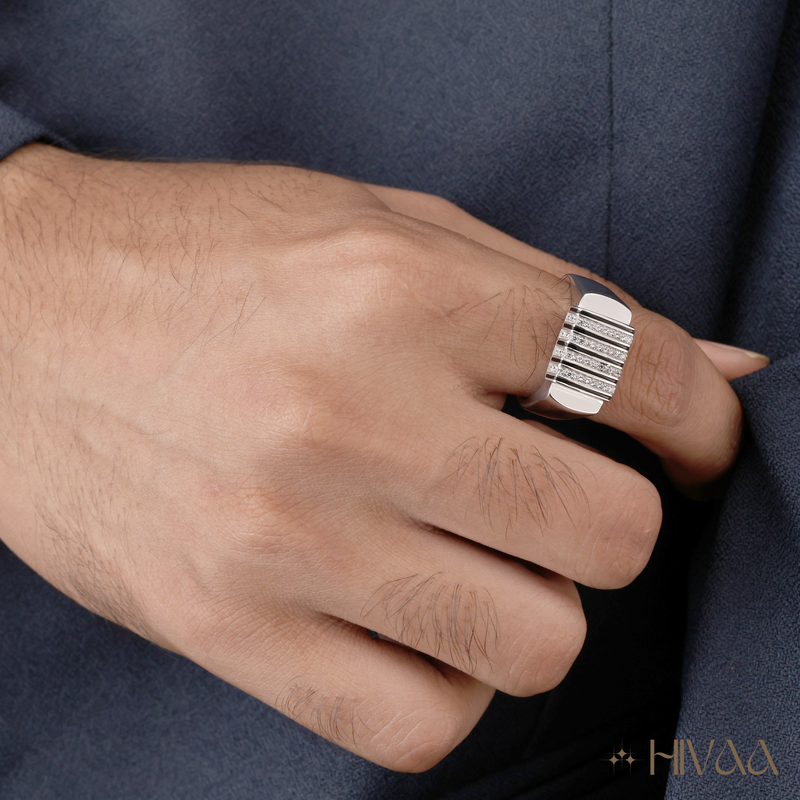 Bold Striped Design Men's Statement Ring