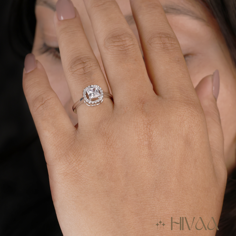 Dazzling Square Halo Ring With Brilliance
