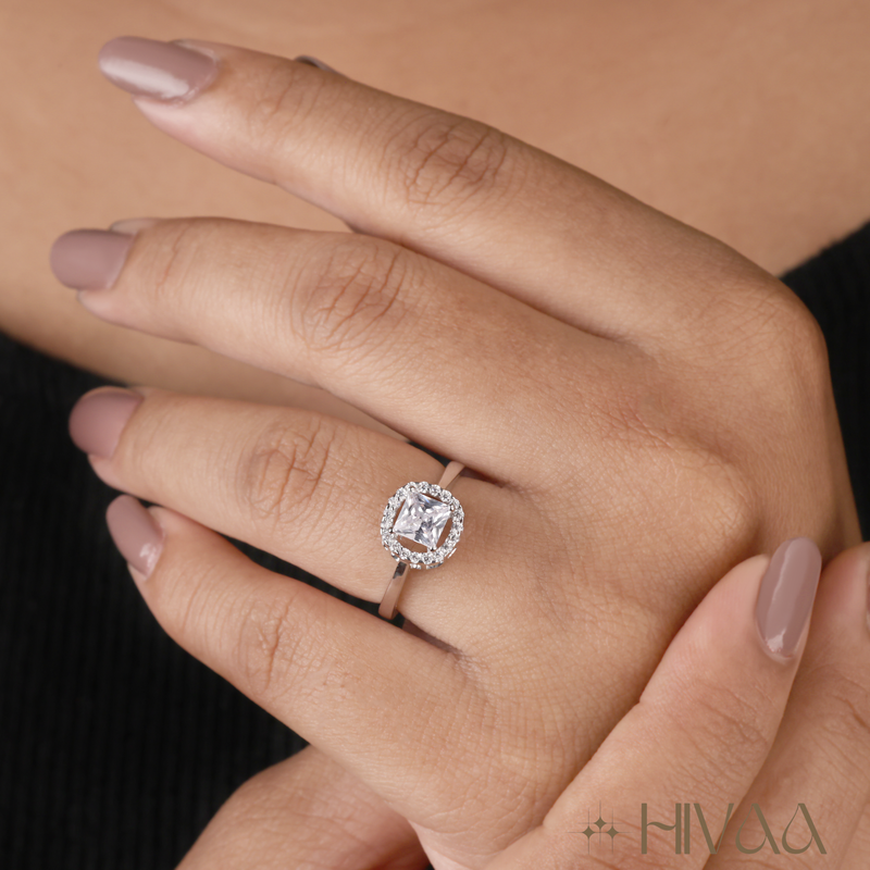 Dazzling Square Halo Ring With Brilliance