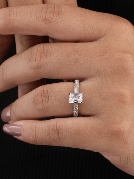 Eternal Spark Emerald Cut Silver Ring