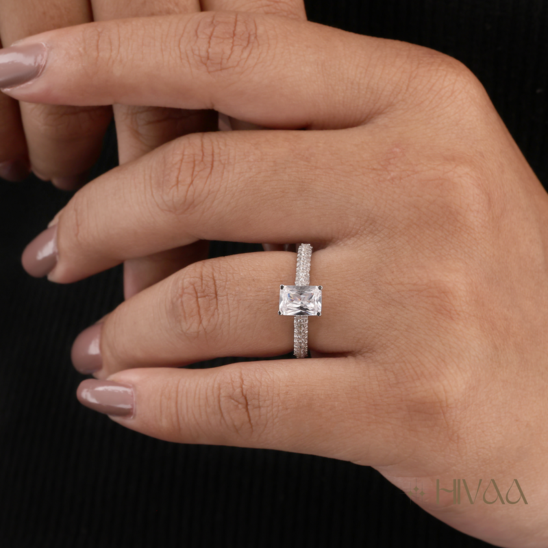 Eternal Spark Emerald Cut Silver Ring