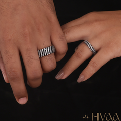 Wide And Narrow Chevron Pattern Diamond Couple Rings