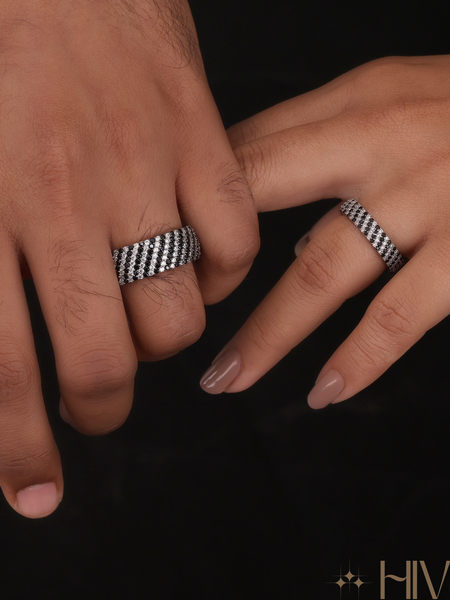 Wide And Narrow Chevron Pattern Diamond Couple Rings