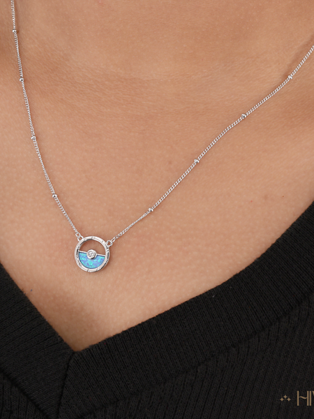 Sterling Silver Opal Sun/Moon Dainty Necklace