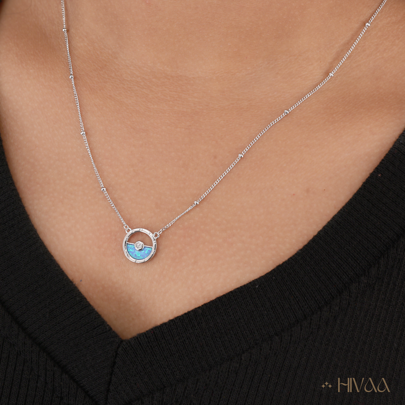 Sterling Silver Opal Sun/Moon Dainty Necklace