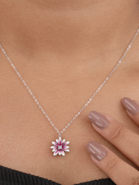 Pink And White Enamel Flower Pendant