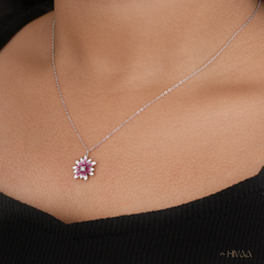 Pink And White Enamel Flower Pendant