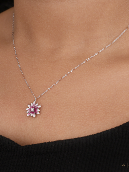 Pink And White Enamel Flower Pendant