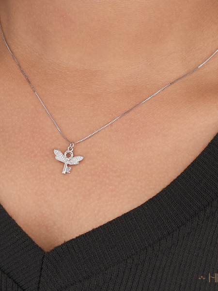 Key to the Heart Charm Necklace In White Diamond