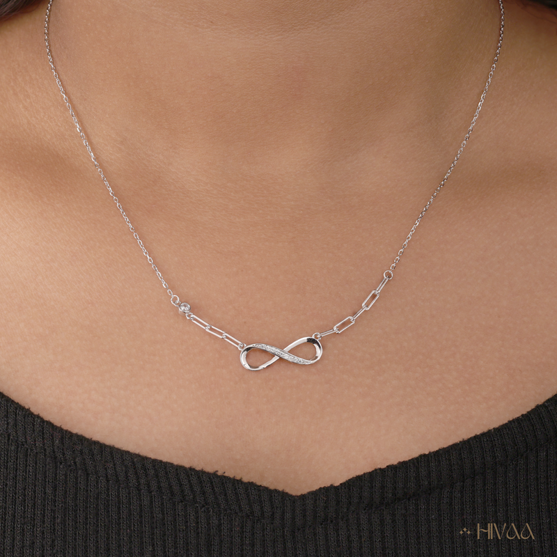Sterling Silver Infinity Link Necklace With CZ Accents