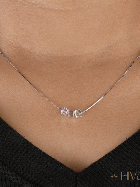 Shimmering Cube Crystal Pendant Necklace