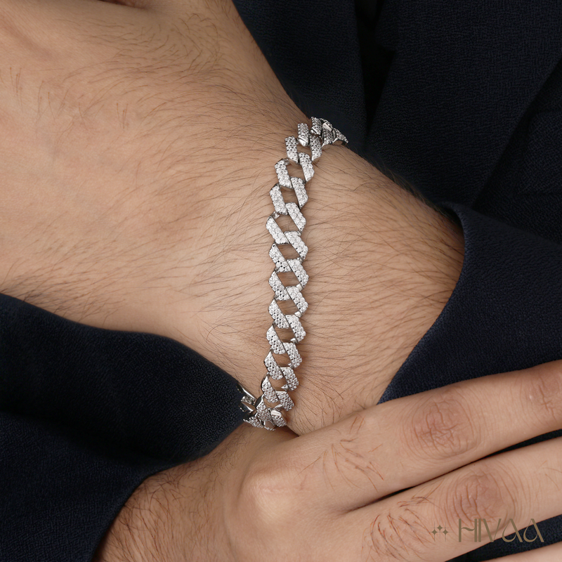 Diamond Encrusted Cuban Link Bracelet For Men