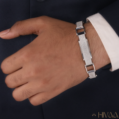 Architectural Statement Pave White Diamond Silver Bracelet