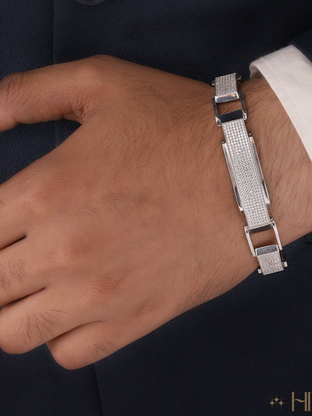 Architectural Statement Pave White Diamond Silver Bracelet