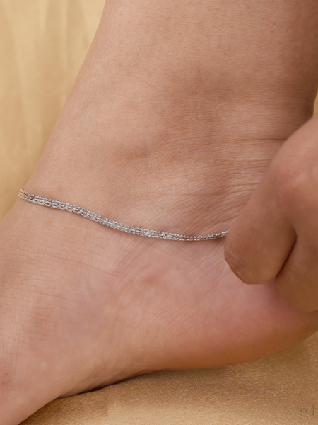 Sterling Silver Three-Row Chain Anklet