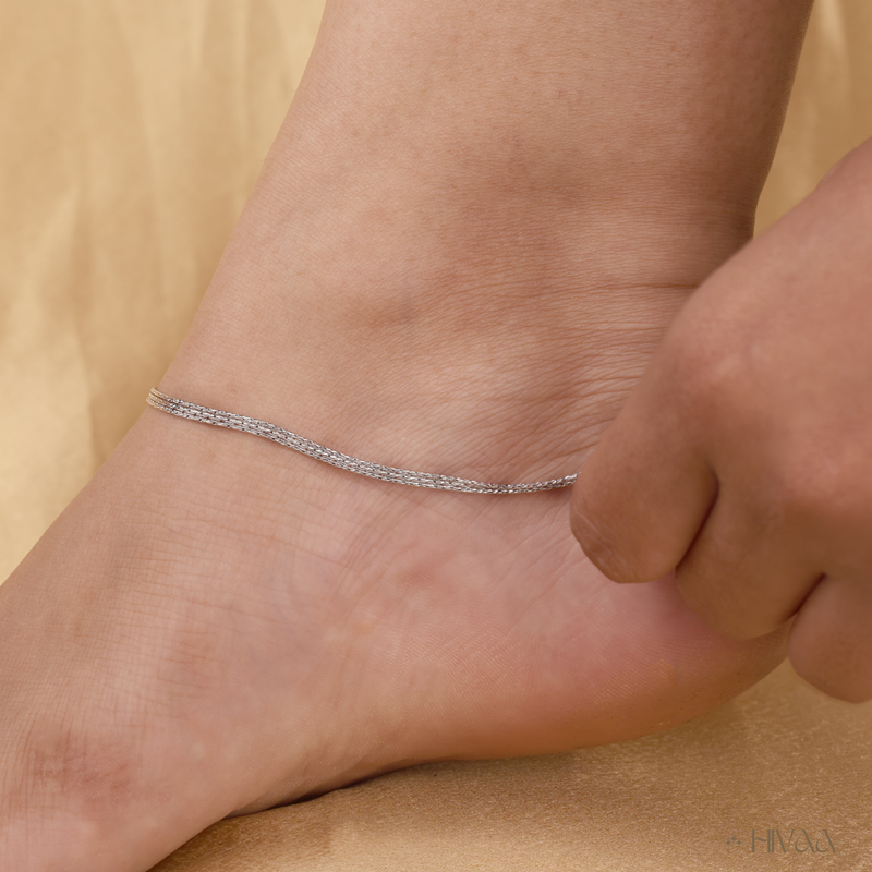 Sterling Silver Three-Row Chain Anklet