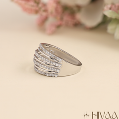 A Cascade Of Sparkling Diamonds Wide Contemporary Finger Ring