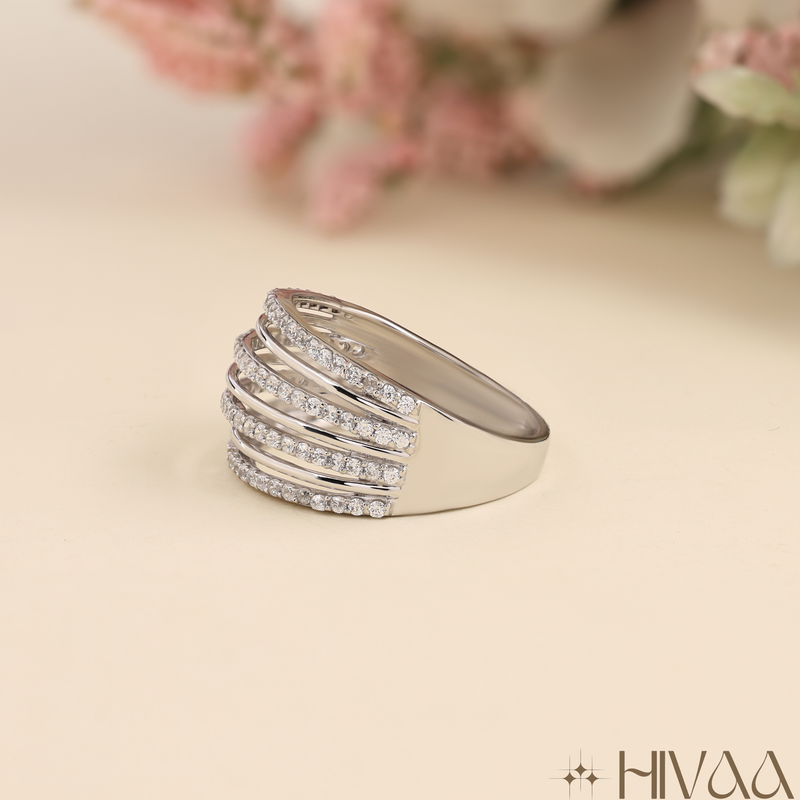 A Cascade Of Sparkling Diamonds Wide Contemporary Finger Ring