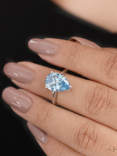 Pear Cut Blue Topaz Solitaire in White Gold