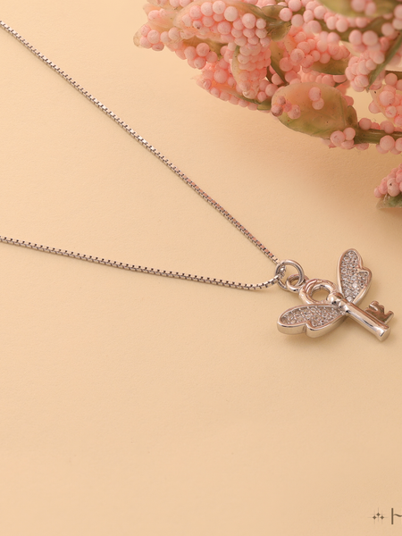 Key to the Heart Charm Necklace In White Diamond