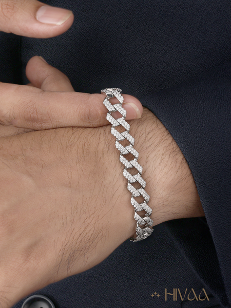 Diamond Encrusted Cuban Link Bracelet For Men