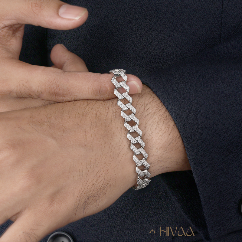 Diamond Encrusted Cuban Link Bracelet For Men
