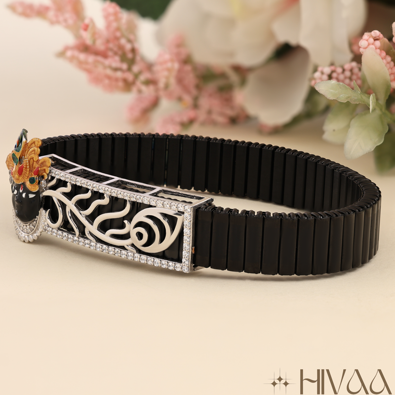 Men's Contemporary Black Link Bracelet With Cultural Motif