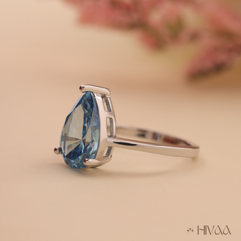 Pear Cut Blue Topaz Solitaire in White Gold