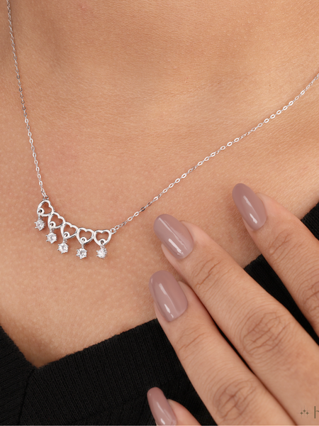 Five Hearts and Sparkle Drop Necklace