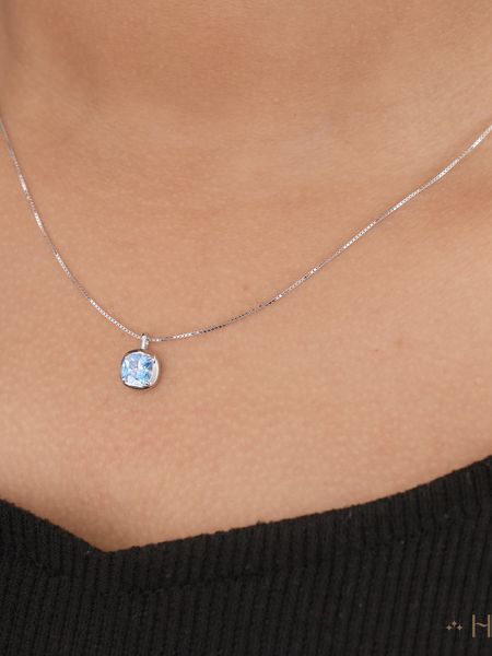 Sky Blue Minimalist Square Pendant With Chain