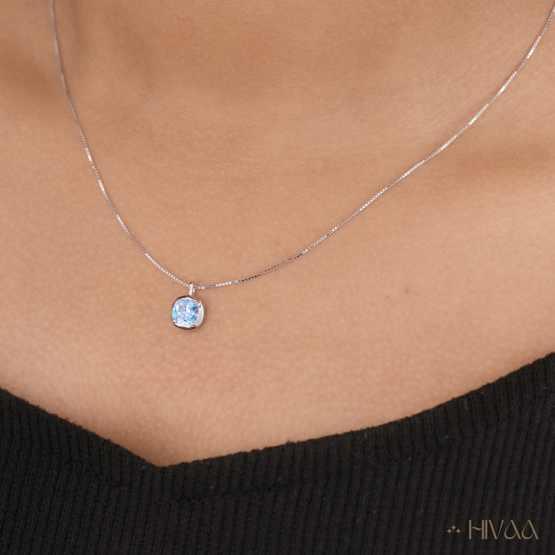Sky Blue Minimalist Square Pendant With Chain