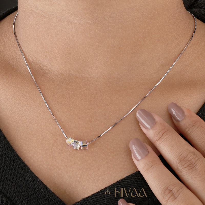 Shimmering Cube Crystal Pendant Necklace