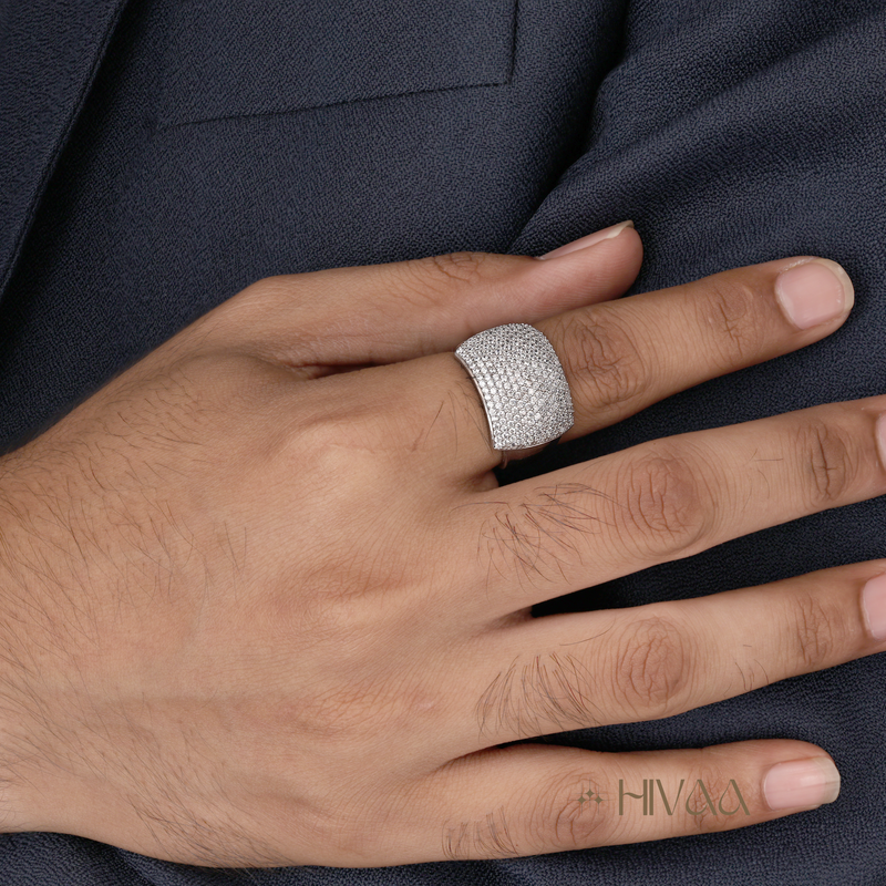 Wide Band Pave Diamond Statement Ring