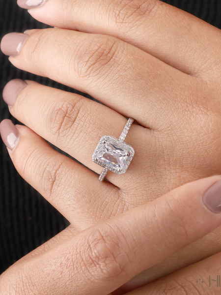 Sparkling Halo Princess Cut Ring