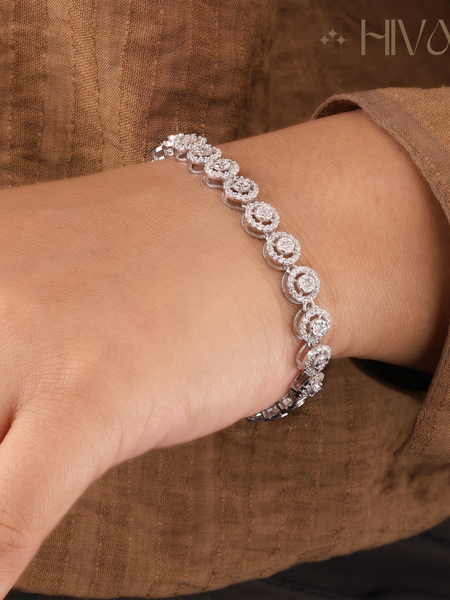 Designer Silver Crystal Circle Bracelet for Women