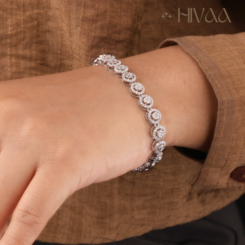 Designer Silver Crystal Circle Bracelet for Women