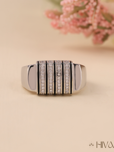 Bold Striped Design Men's Statement Ring