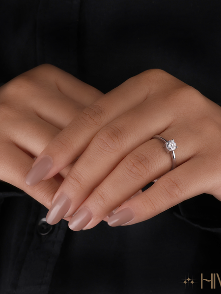 Classic Round Solitaire Diamond Engagement Silver Ring