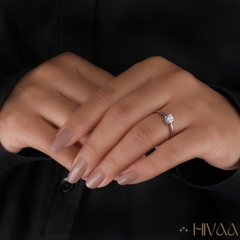 Classic Round Solitaire Diamond Engagement Silver Ring