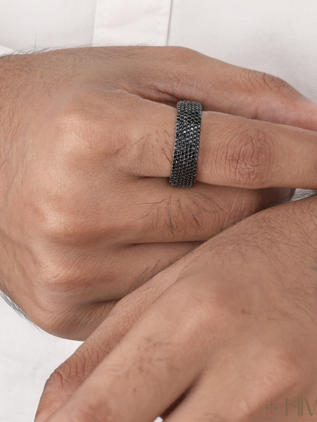 Bold Black Diamond Band Ring For Men