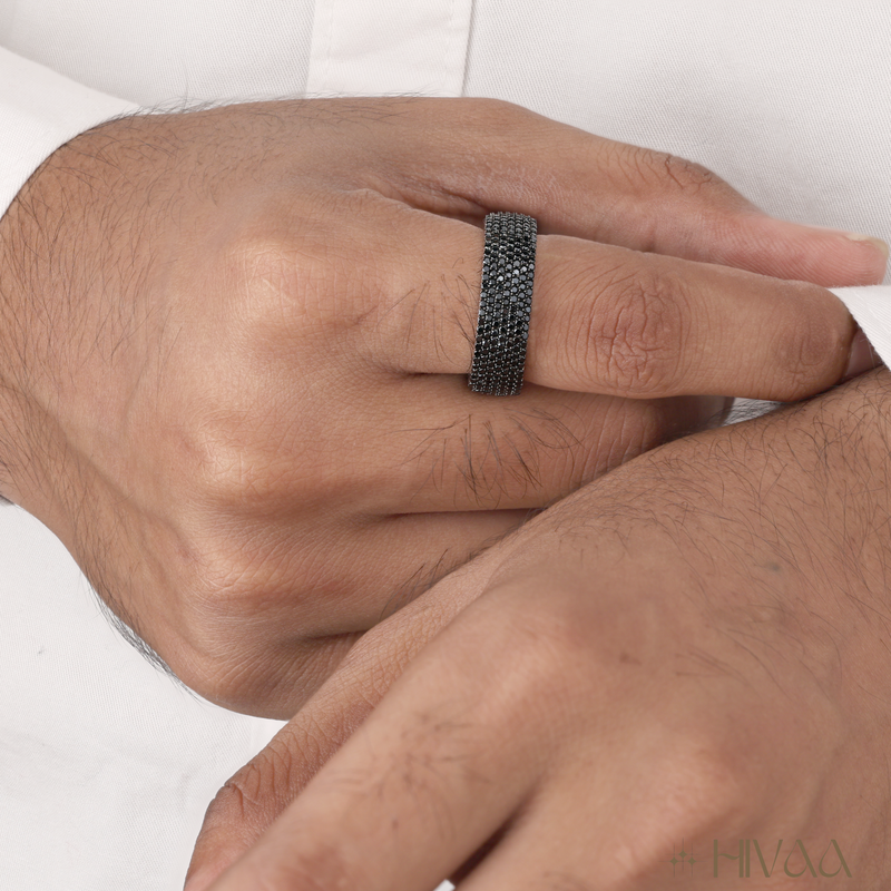 Bold Black Diamond Band Ring For Men