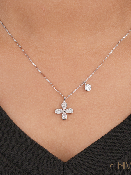 Four-Leaf Clover Pear-Cut Diamond/CZ Necklace